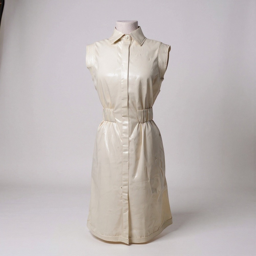 House of Harlow‎ 1960 vegan Leather Dress Cream Beige Button Front Belted Size S